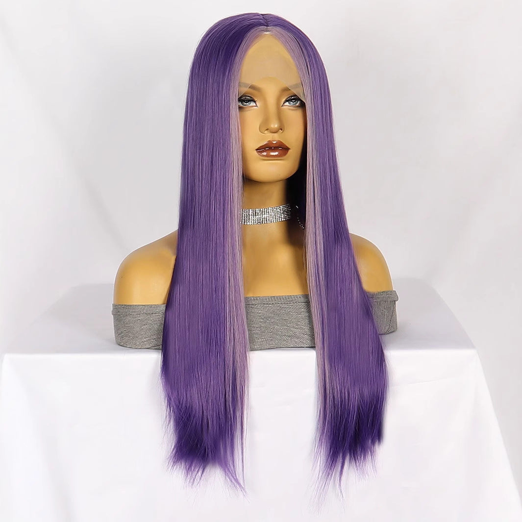 Light Gray Violet Amethyst Straight Lace Wig - Cyberpunk Siren (Long Drape) (FEVERCOS)