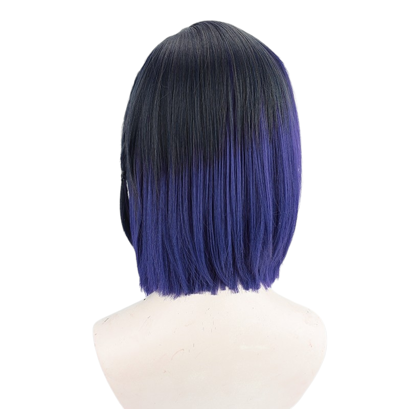 White Smoke Yelan Cosplay Wig - Genshin Impact (Dark Blue Asymmetrical Bob) (FEVERCOS)