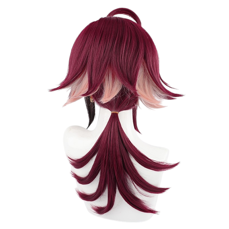 White Smoke Shikanoin Heizou Cosplay Wig - Genshin Impact (Maroon/Gradient Rat Tail) (FEVERCOS)