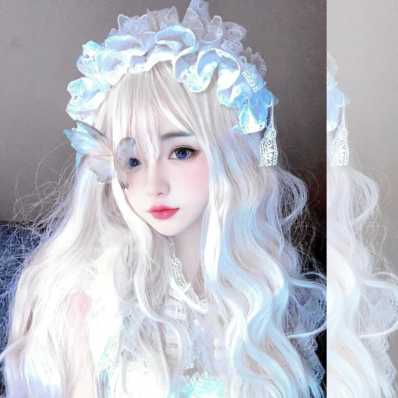 White Long Wavy Lolita Wig - Lolita Fashion (Doll Curls Bangs) (FEVERCOS)