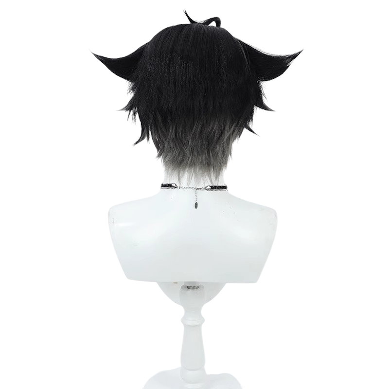 White Smoke Wriothesley Cosplay Wig - Genshin Impact (Black/Grey Wolf Cut) (FEVERCOS)