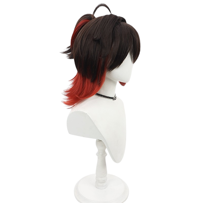 White Smoke Gaming Cosplay Wig - Genshin Impact (Brown/Red Ponytail) (FEVERCOS)