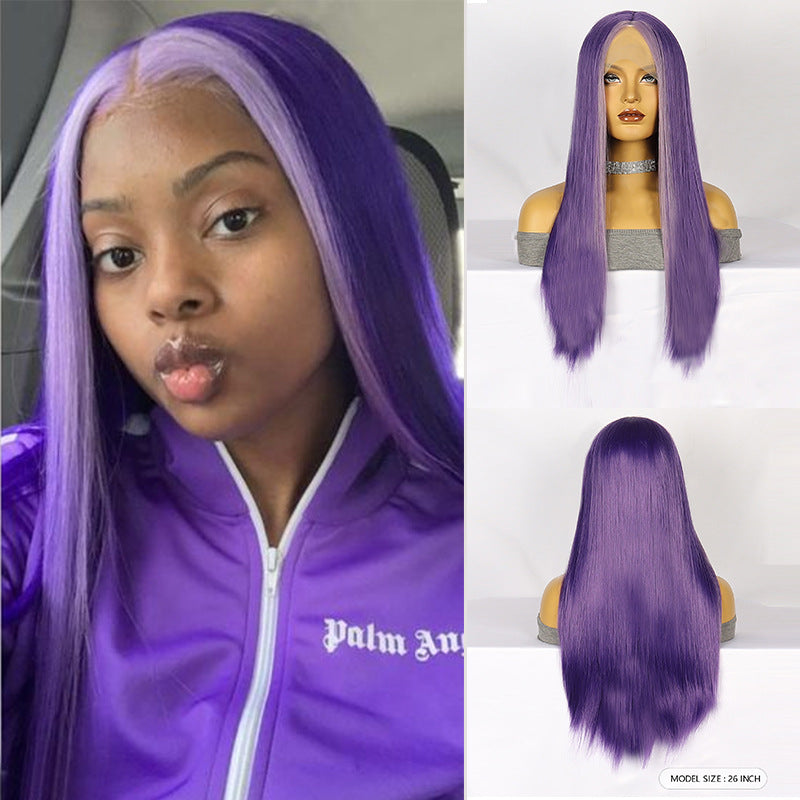 White Smoke Violet Amethyst Straight Lace Wig - Cyberpunk Siren (Long Drape) (FEVERCOS)