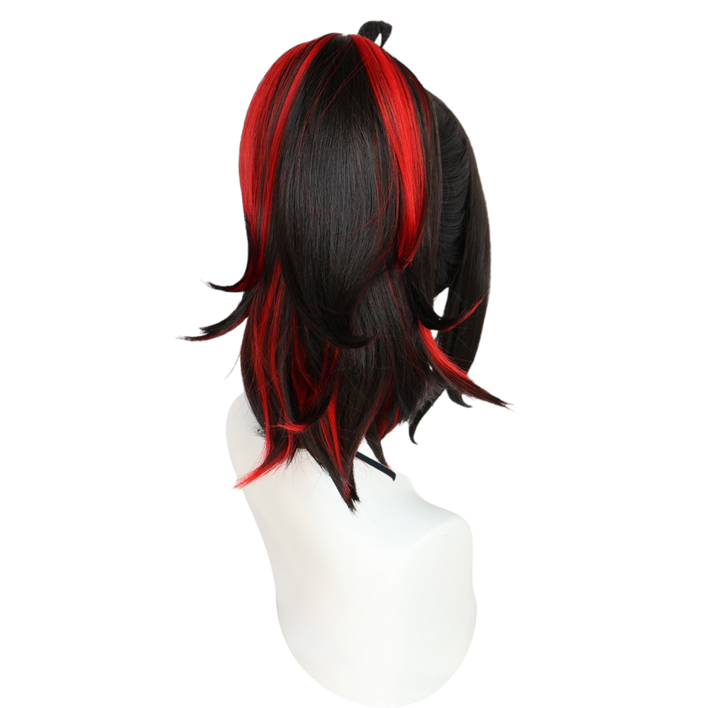 White Smoke Zhu Yuan Cosplay Wig - Zenless Zone Zero (Black/Red Ponytail) (FEVERCOS)