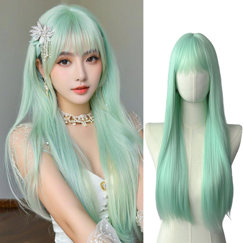 Mint Green Long Straight Wig - Lolita Fashion (Air Bangs) (FEVERCOS)