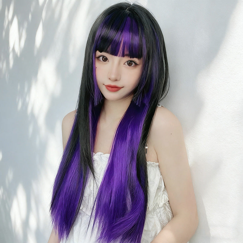Black Purple Gradient Hime Cut Wig - Cosplay Collection (Long Straight Bangs) (FEVERCOS)