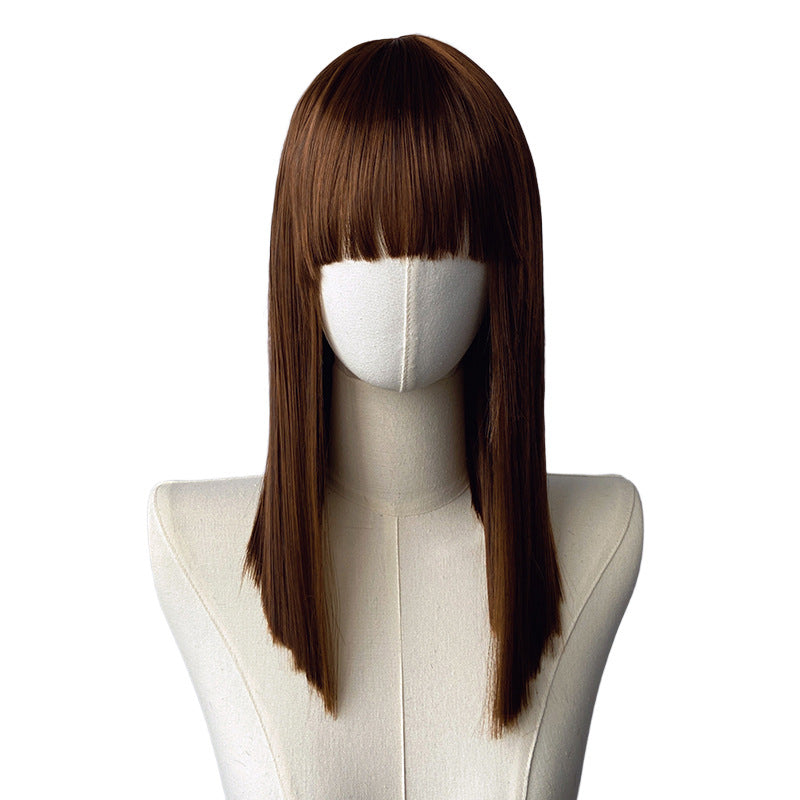 Brown Mid-Length Straight Wig - Everyday Fashion (Classic Bangs) (FEVERCOS)