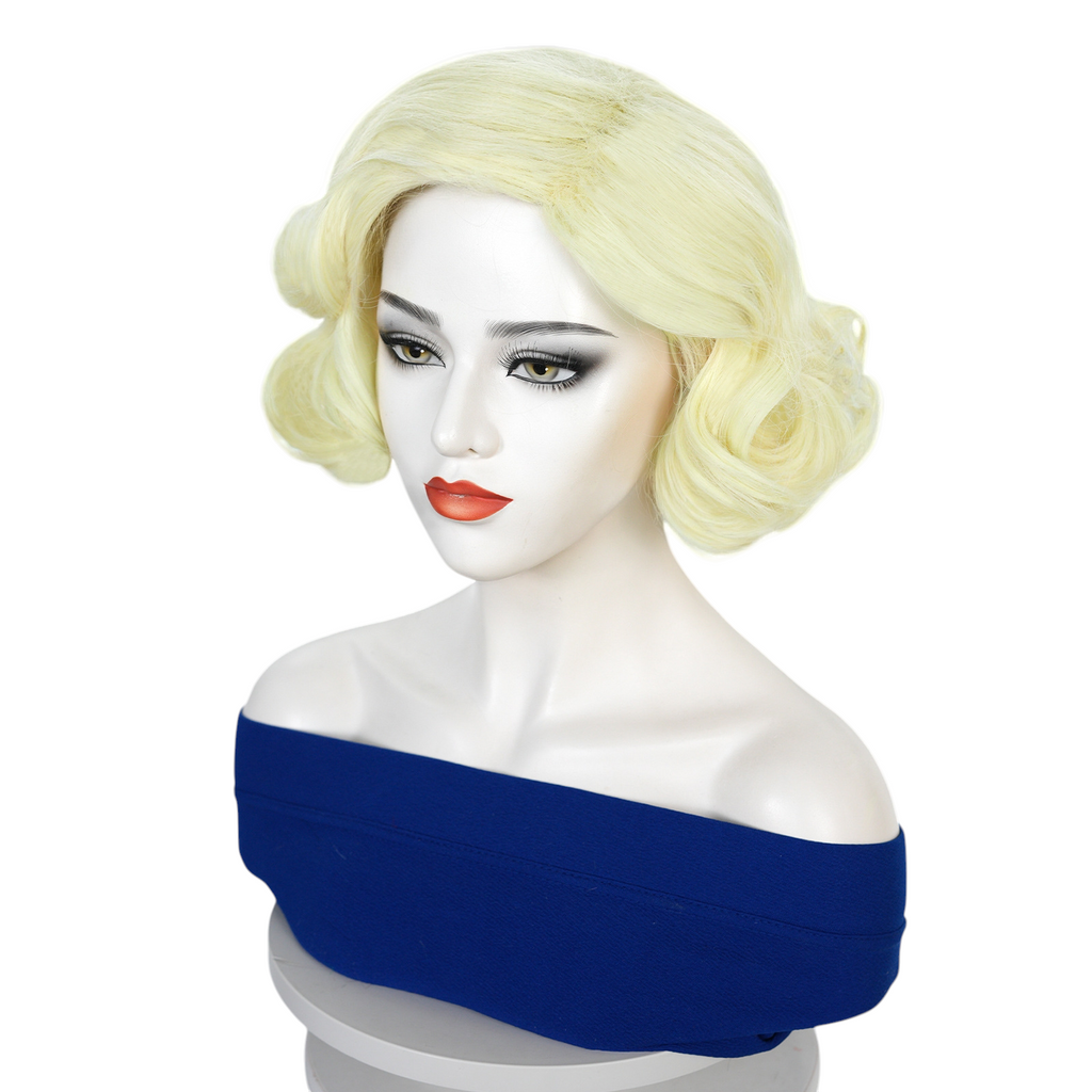 White Smoke Marilyn Monroe Cosplay Wig - Retro Hollywood (Platinum Blonde Curls) (FEVERCOS)