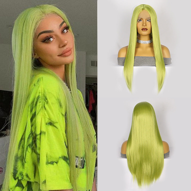 Light Gray Emerald Green Straight Lace Wig - Dark Academia (Long Flowing) (FEVERCOS)