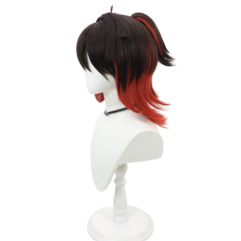 White Smoke Gaming Cosplay Wig - Genshin Impact (Brown/Red Ponytail) (FEVERCOS)