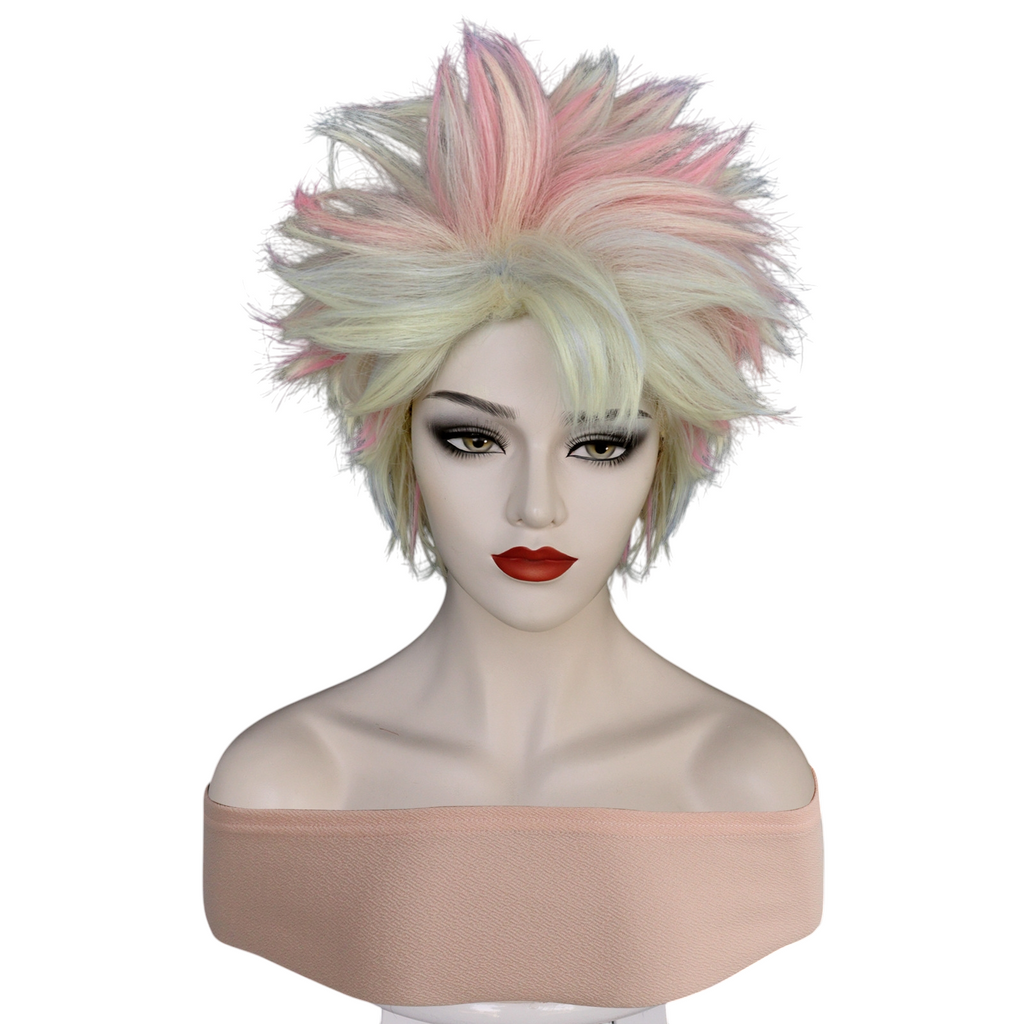 White Smoke Weird Barbie Cosplay Wig - Barbie The Movie (Spiky Blonde/Pink) (FEVERCOS)