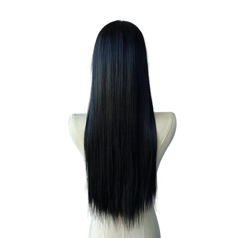 Black Long Straight Wig - Everyday Fashion (Blunt Bangs) (FEVERCOS)