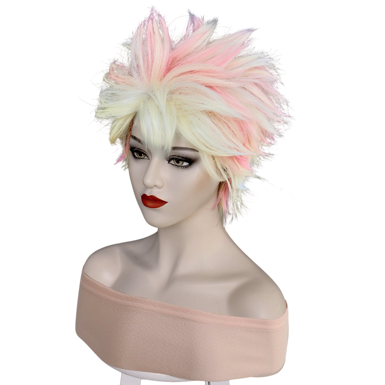 White Smoke Weird Barbie Cosplay Wig - Barbie The Movie (Spiky Blonde/Pink) (FEVERCOS)