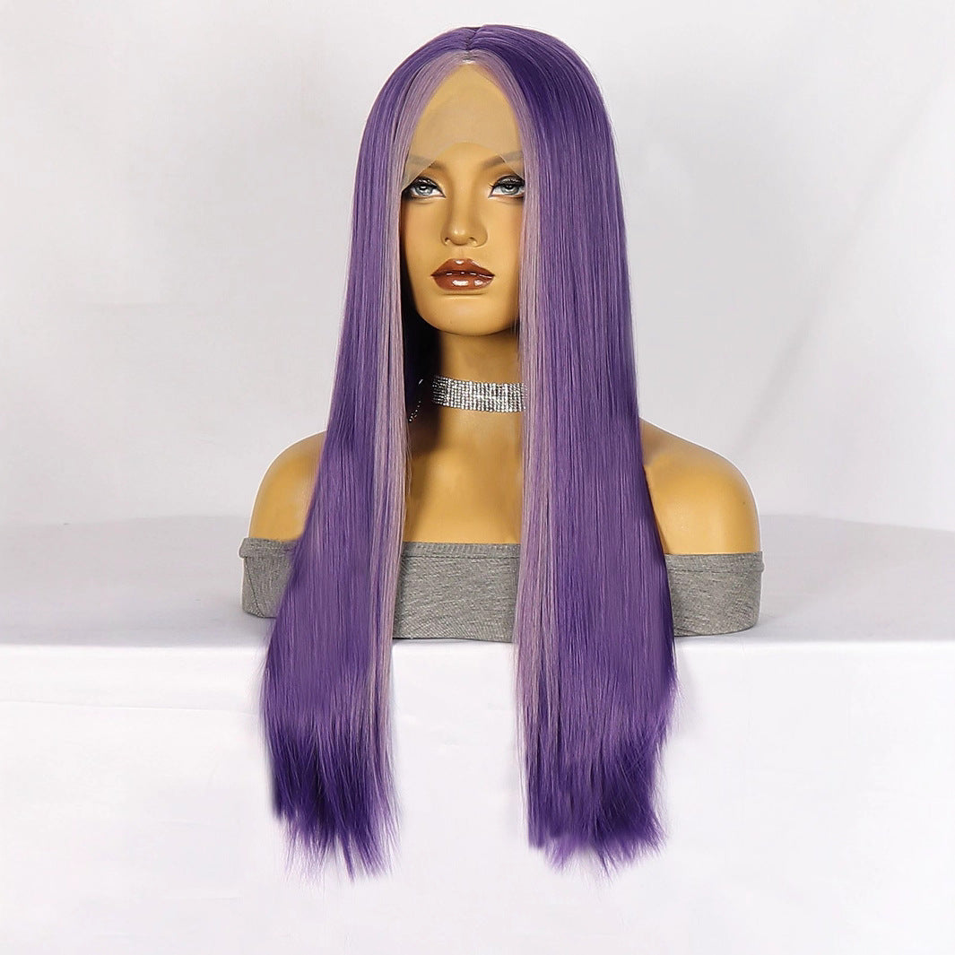 Light Gray Violet Amethyst Straight Lace Wig - Cyberpunk Siren (Long Drape) (FEVERCOS)