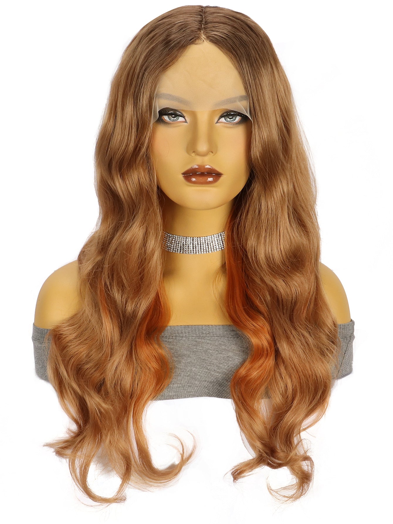 White Smoke Sunset Orange Body Wave Lace Wig - Festival Edit (T-Part Long Curls) (FEVERCOS)