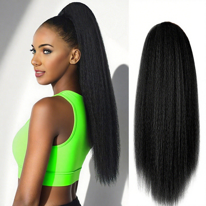 White Smoke Yaki Claw Clip Ponytail - Accessory Collection (Afro Kinky Straight) (FEVERCOS) Hair Extension