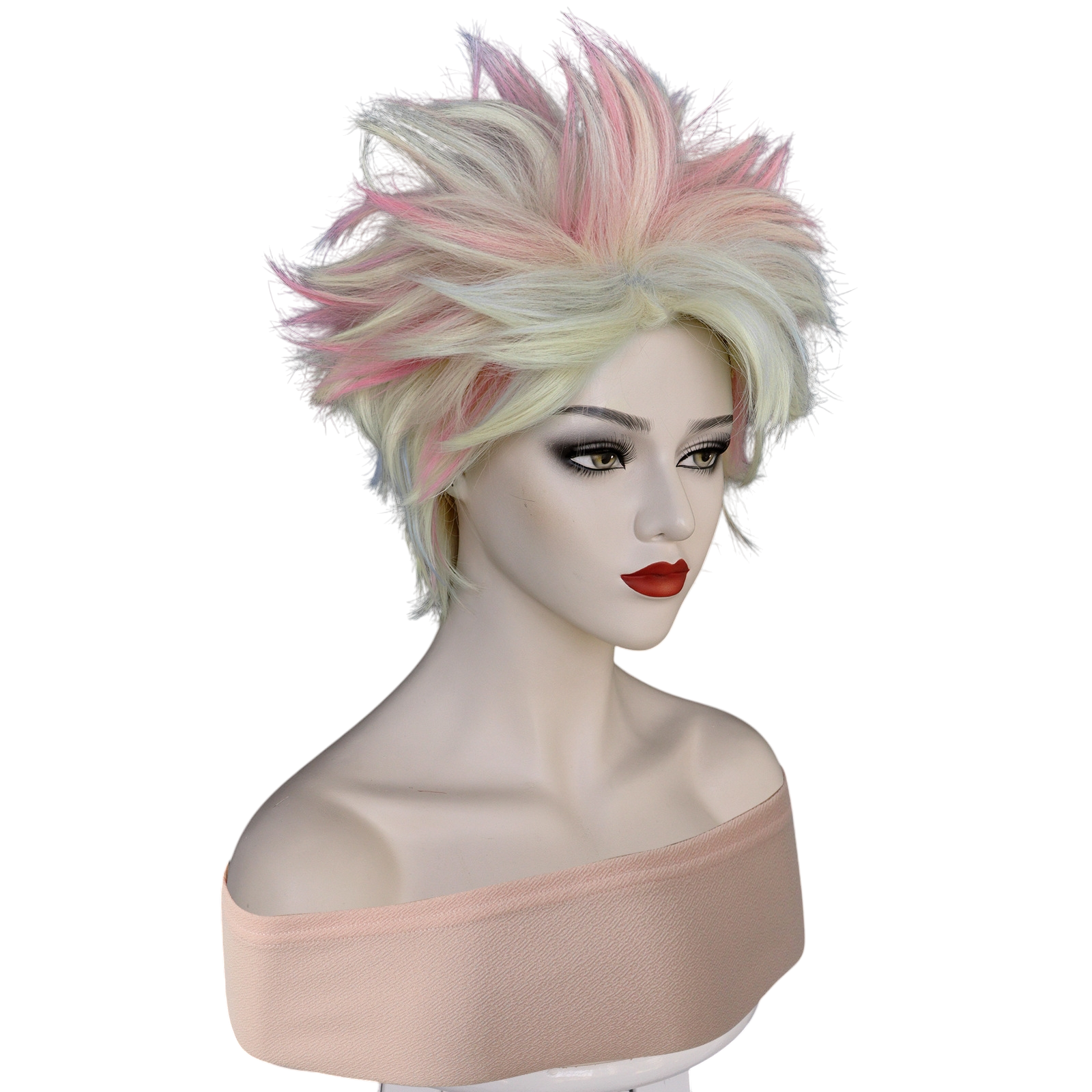 White Smoke Weird Barbie Cosplay Wig - Barbie The Movie (Spiky Blonde/Pink) (FEVERCOS)