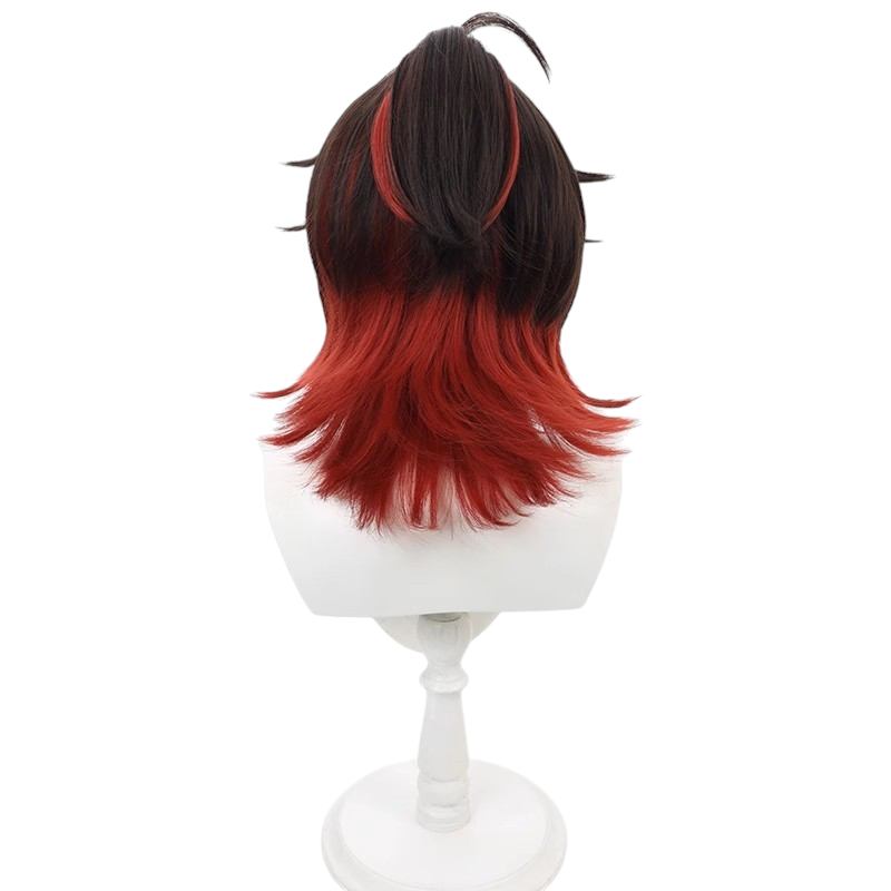 White Smoke Gaming Cosplay Wig - Genshin Impact (Brown/Red Ponytail) (FEVERCOS)