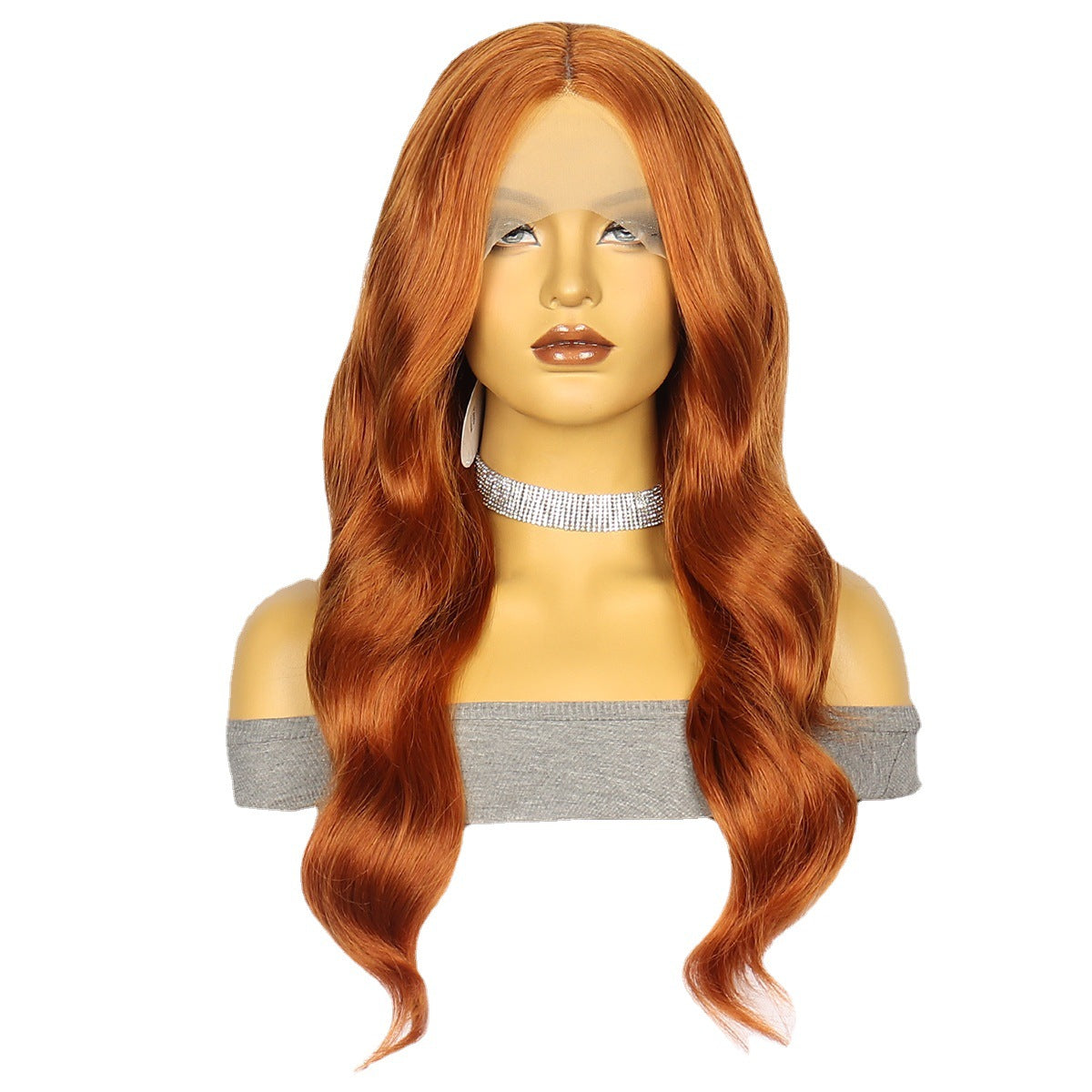 White Smoke Burnt Orange Wavy Lace Wig - Urban Subculture (Middle Part Curls) (FEVERCOS)