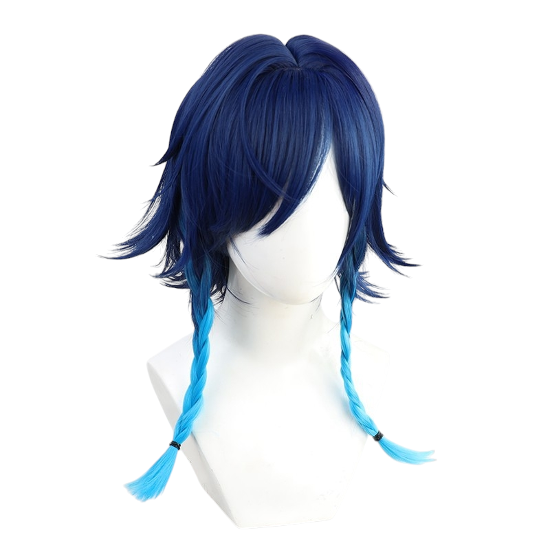 White Smoke Venti (Barbatos) Cosplay Wig - Genshin Impact (Black/Teal Braids) (FEVERCOS)