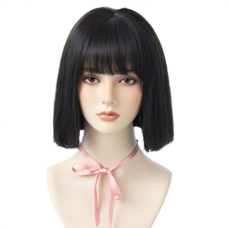 Blunt Cut Short Bob Wig - Urban Fashion (Straight Bangs) (FEVERCOS)