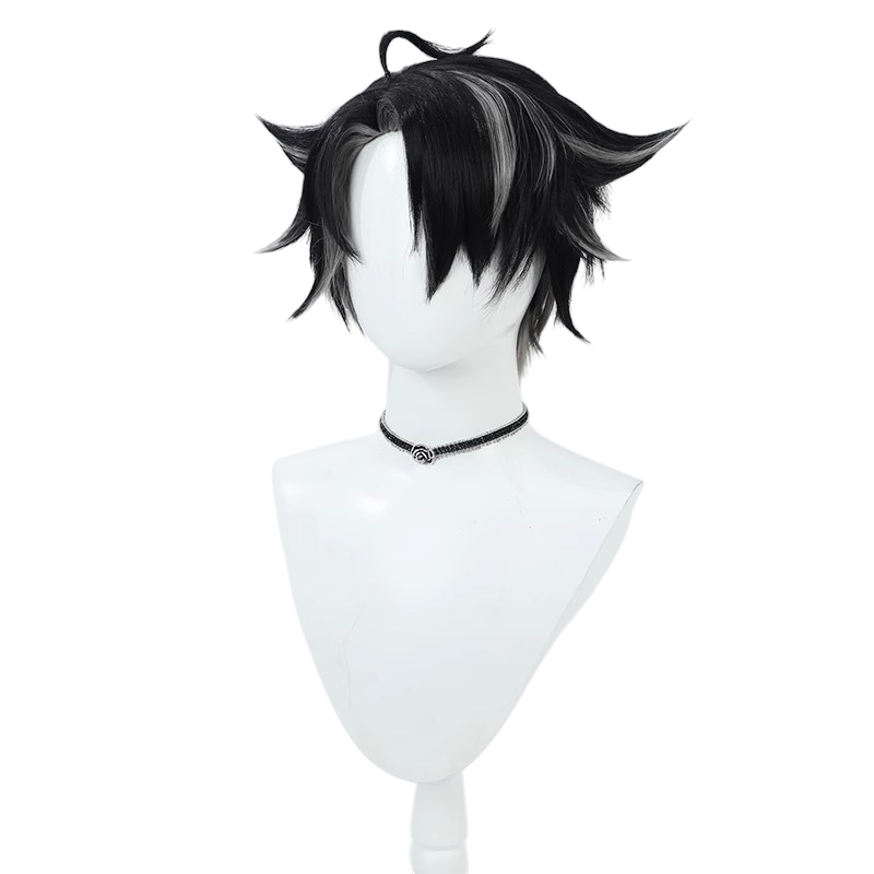White Smoke Wriothesley Cosplay Wig - Genshin Impact (Black/Grey Wolf Cut) (FEVERCOS)