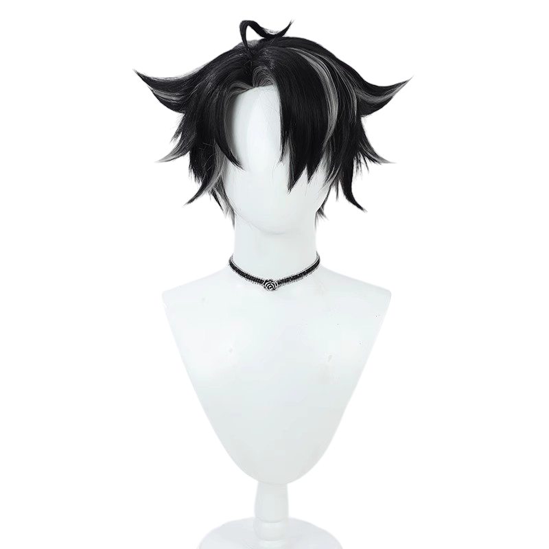 White Smoke Wriothesley Cosplay Wig - Genshin Impact (Black/Grey Wolf Cut) (FEVERCOS)
