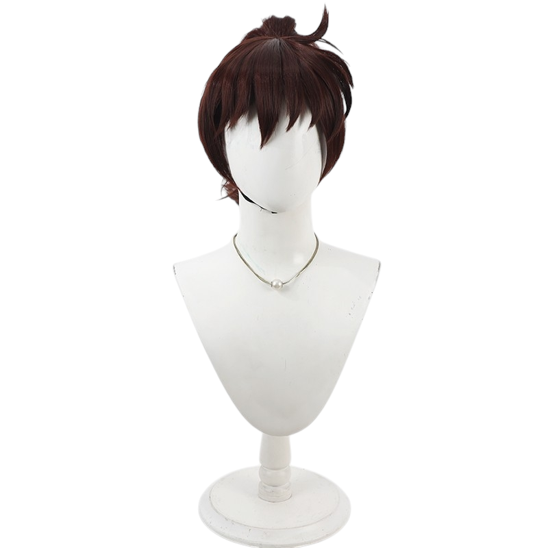 Light Gray Hansuke Doi (Sensei) Cosplay Wig - Nintama Rantaro (Brown Ponytail) (FEVERCOS)