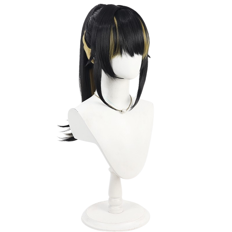 White Smoke Luca Ikaruga Cosplay Wig - Idolmaster Shiny Colors (Black/Red Detachable Ponytail) (FEVERCOS)