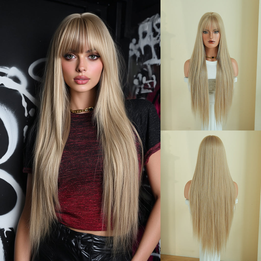 Black Nordic Blonde Gradient Wig - Everyday Fashion (Super Long Middle Part) (FEVERCOS)