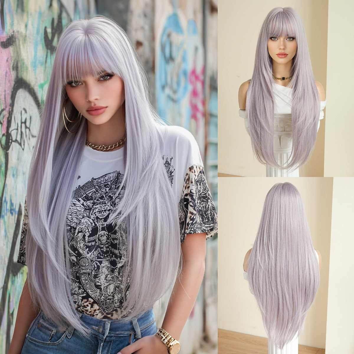 Light Gray Nordic Blonde Gradient Wig - Everyday Fashion (Super Long Middle Part) (FEVERCOS)
