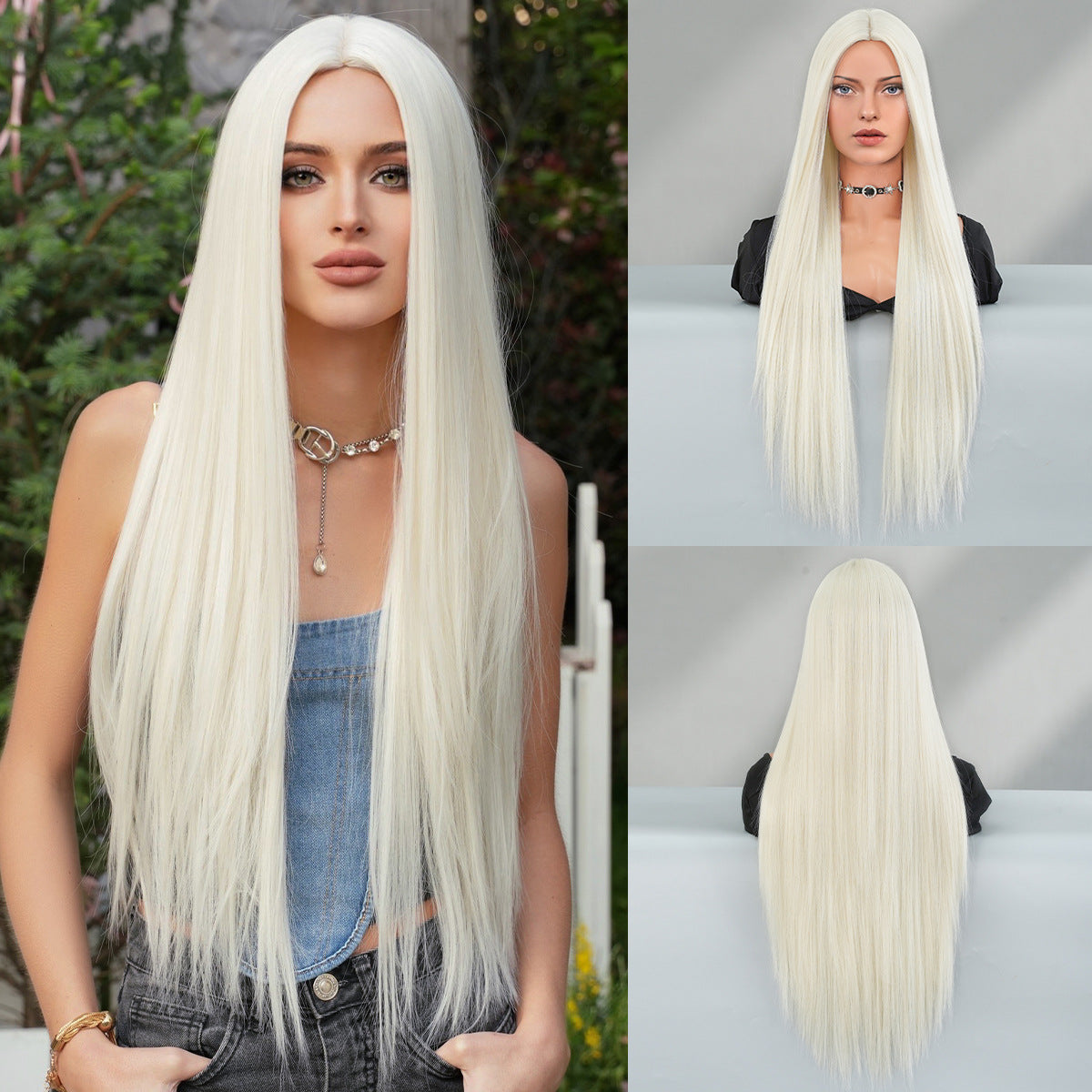 Gray Nordic Blonde Gradient Wig - Everyday Fashion (Super Long Middle Part) (FEVERCOS)