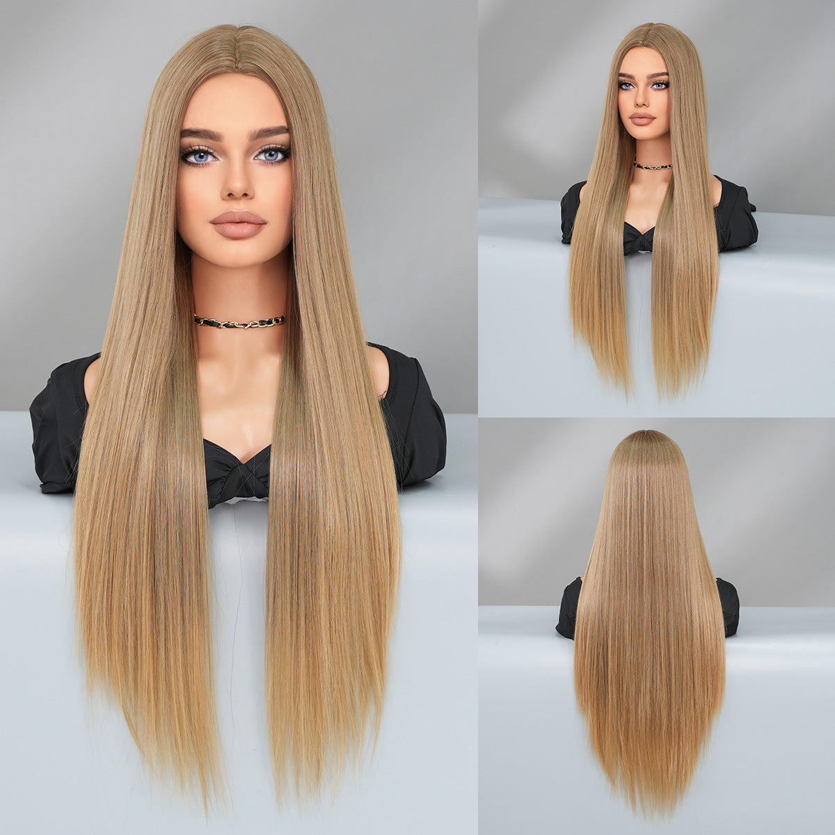 Dark Gray Nordic Blonde Gradient Wig - Everyday Fashion (Super Long Middle Part) (FEVERCOS)