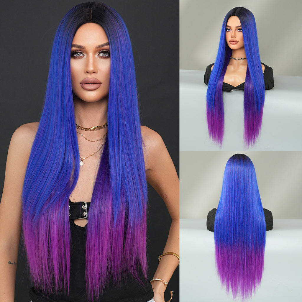 Dark Slate Gray Nordic Blonde Gradient Wig - Everyday Fashion (Super Long Middle Part) (FEVERCOS)