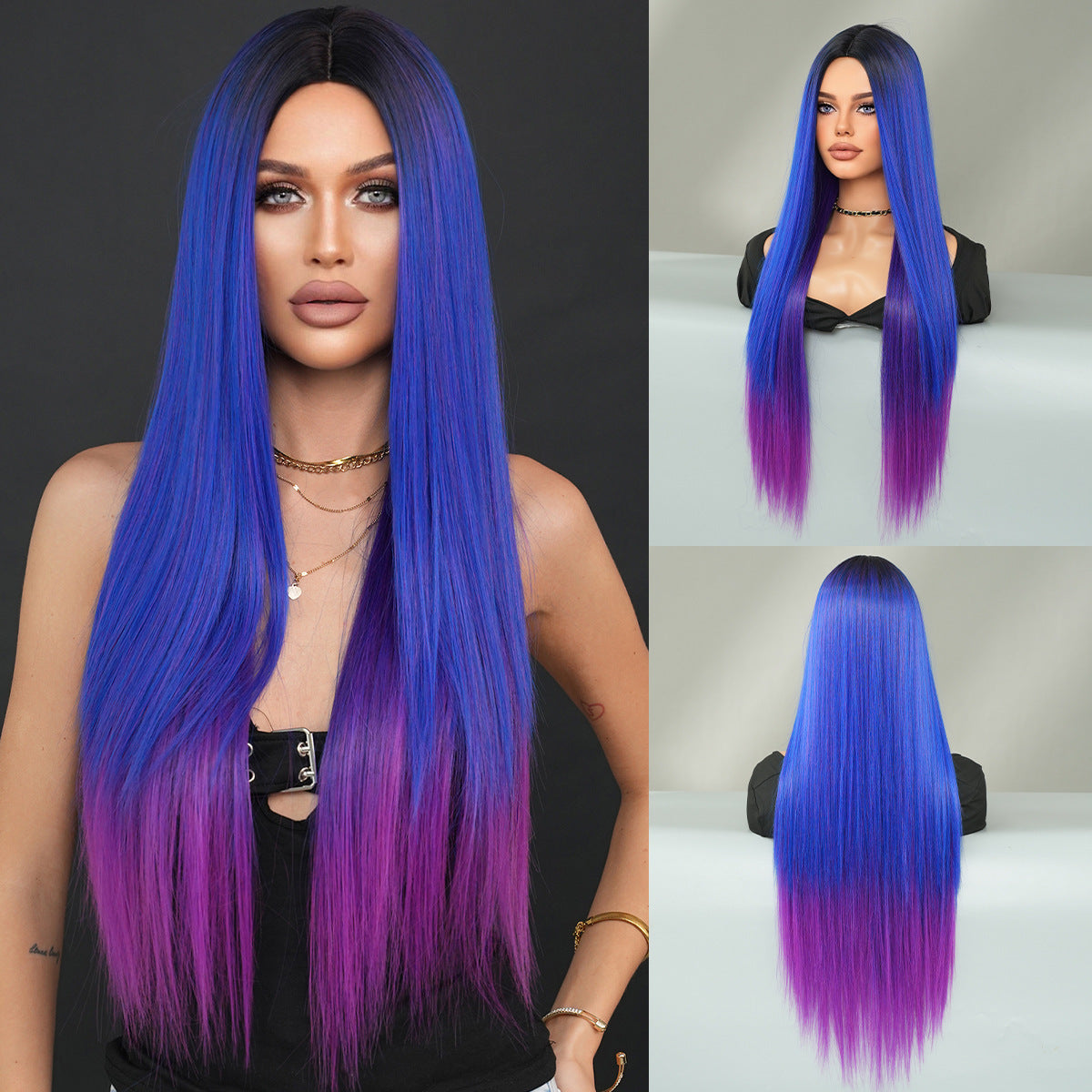 Dark Slate Gray Nordic Blonde Gradient Wig - Everyday Fashion (Super Long Middle Part) (FEVERCOS)