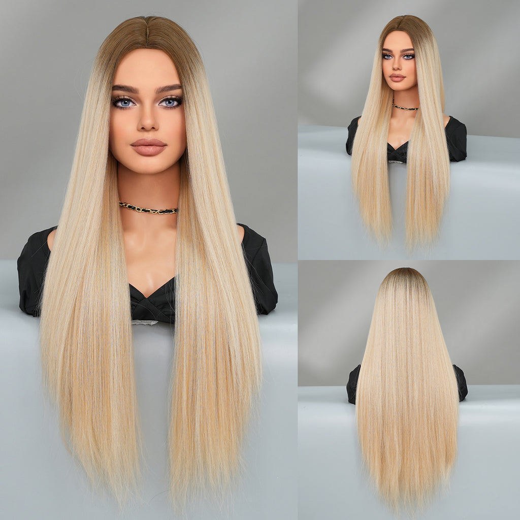 Dark Gray Nordic Blonde Gradient Wig - Everyday Fashion (Super Long Middle Part) (FEVERCOS)