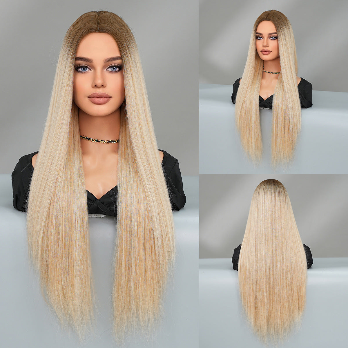 Dark Gray Nordic Blonde Gradient Wig - Everyday Fashion (Super Long Middle Part) (FEVERCOS)