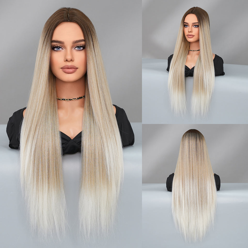 Gray Nordic Blonde Gradient Wig - Everyday Fashion (Super Long Middle Part) (FEVERCOS)