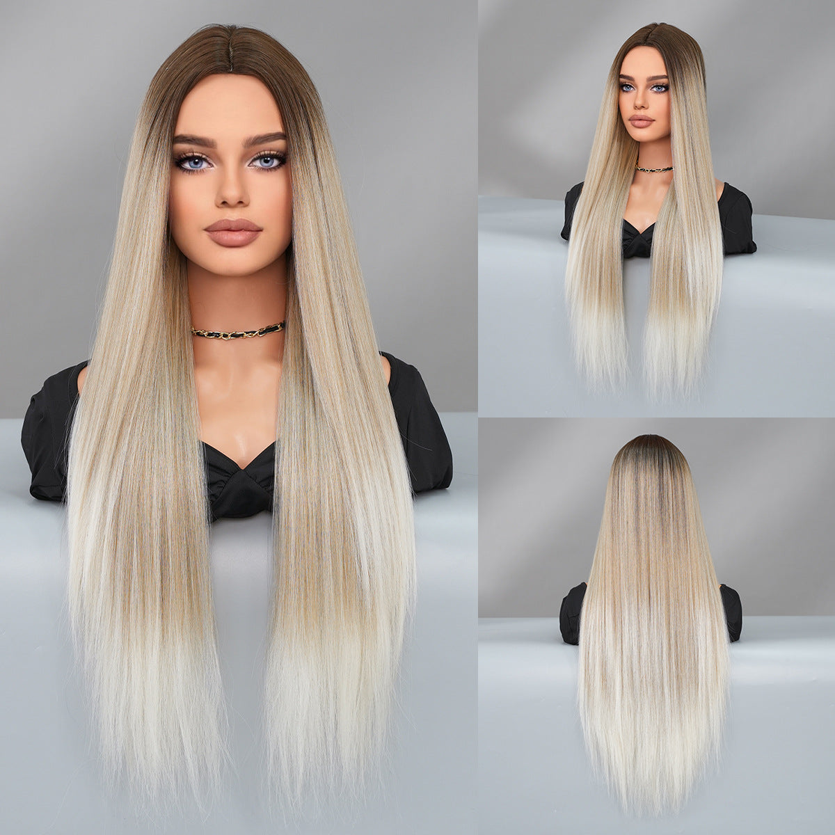 Gray Nordic Blonde Gradient Wig - Everyday Fashion (Super Long Middle Part) (FEVERCOS)