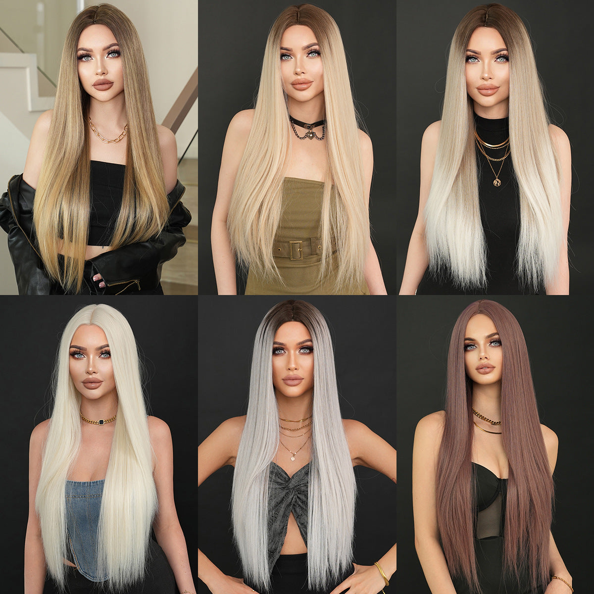 Dark Slate Gray Nordic Blonde Gradient Wig - Everyday Fashion (Super Long Middle Part) (FEVERCOS)