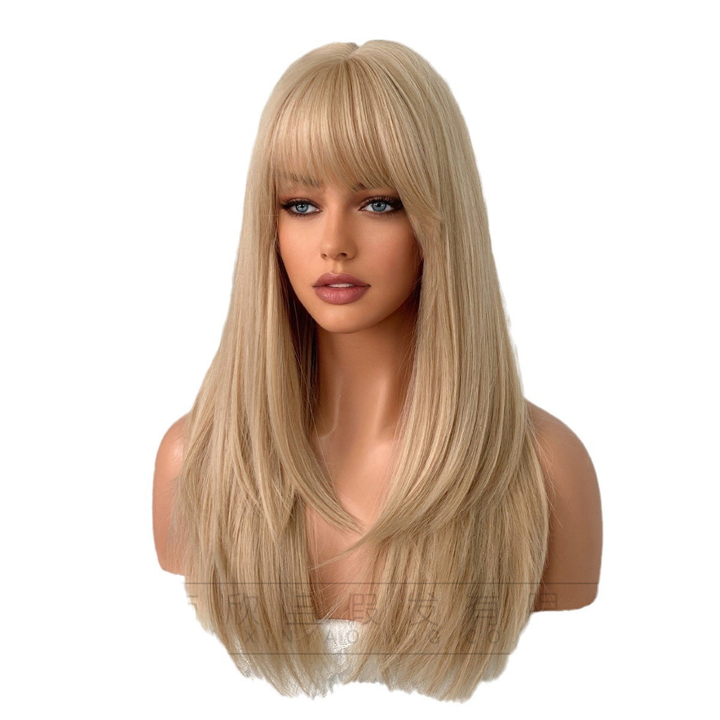 White Smoke Light Golden Blonde Wig - Everyday Fashion (Long Layered Bangs) (FEVERCOS)
