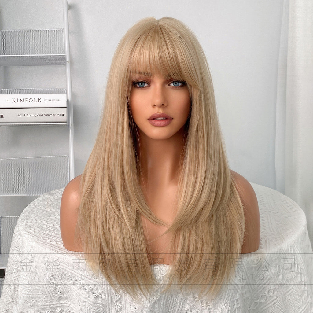 Light Gray Light Golden Blonde Wig - Everyday Fashion (Long Layered Bangs) (FEVERCOS)