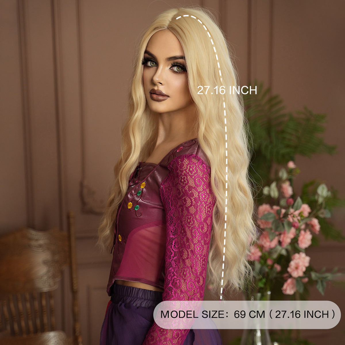Dark Olive Green Sarah Sanderson Cosplay Wig - Hocus Pocus (Blonde Wavy Middle Part) (FEVERCOS)