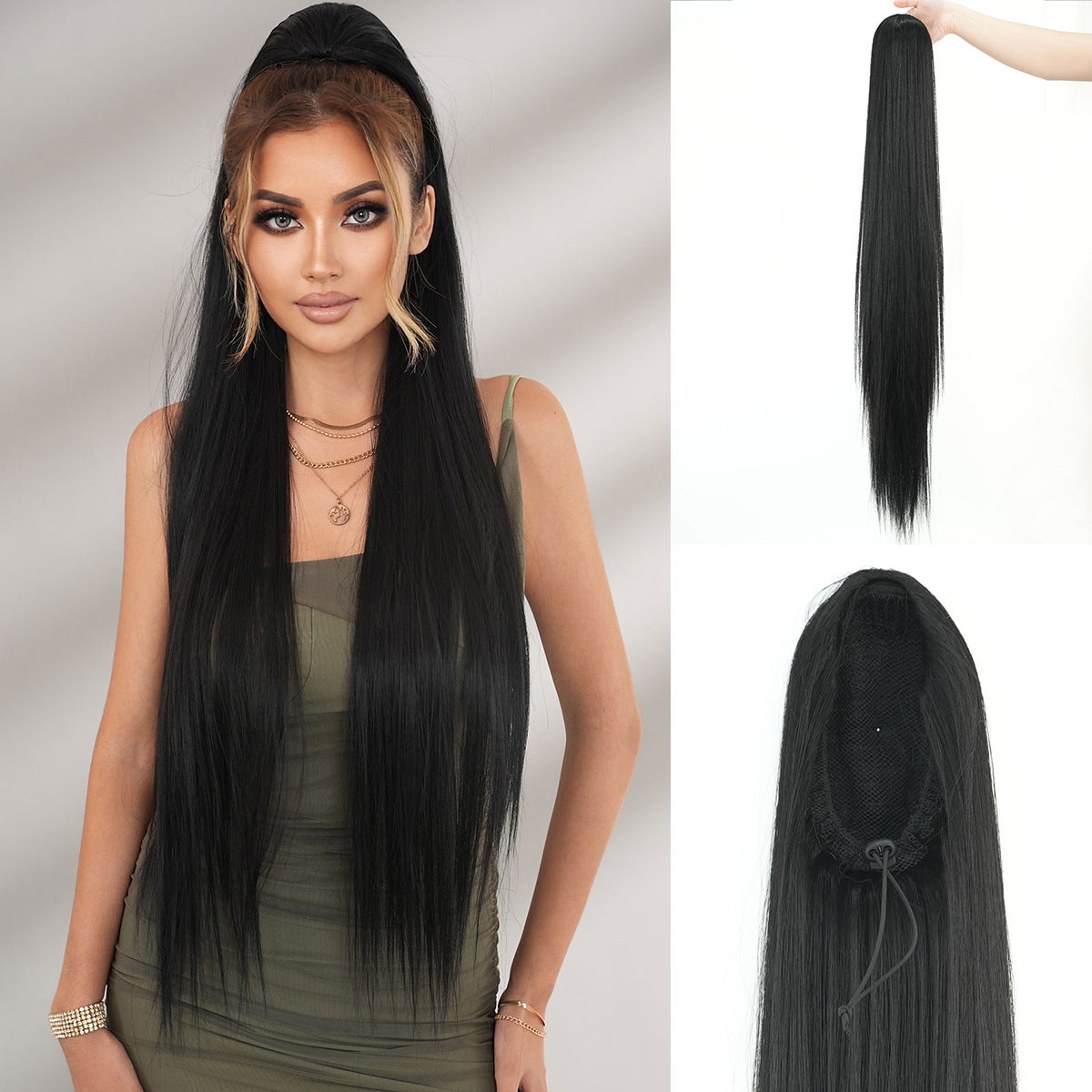 White Smoke 40-Inch Drawstring Ponytail - Accessory Collection (Ultra Long Straight Extension) (FEVERCOS)