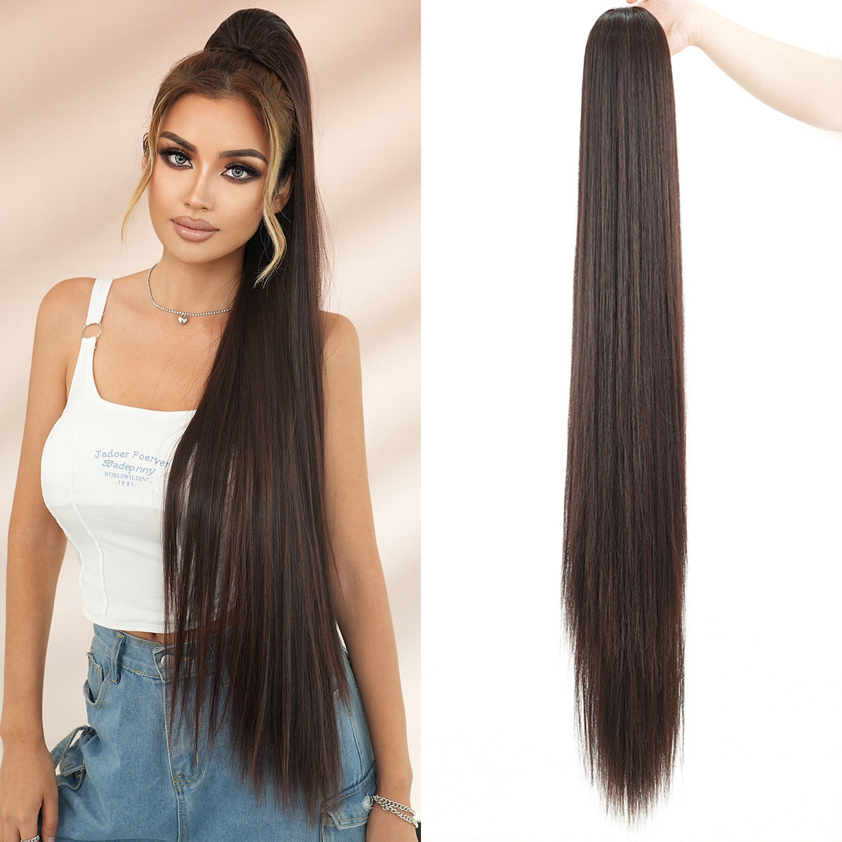 White Smoke 40-Inch Drawstring Ponytail - Accessory Collection (Ultra Long Straight Extension) (FEVERCOS)