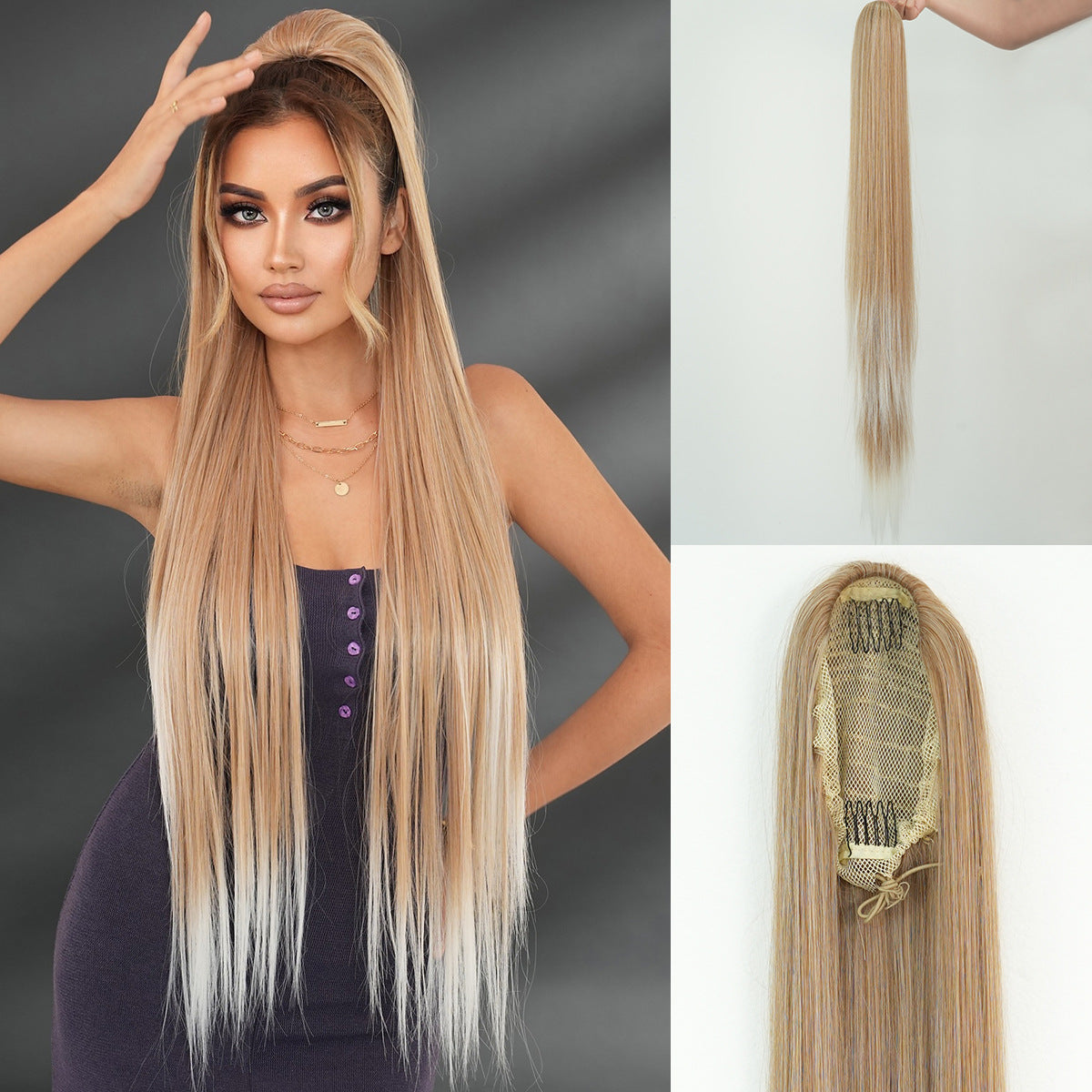White Smoke 40-Inch Drawstring Ponytail - Accessory Collection (Ultra Long Straight Extension) (FEVERCOS)