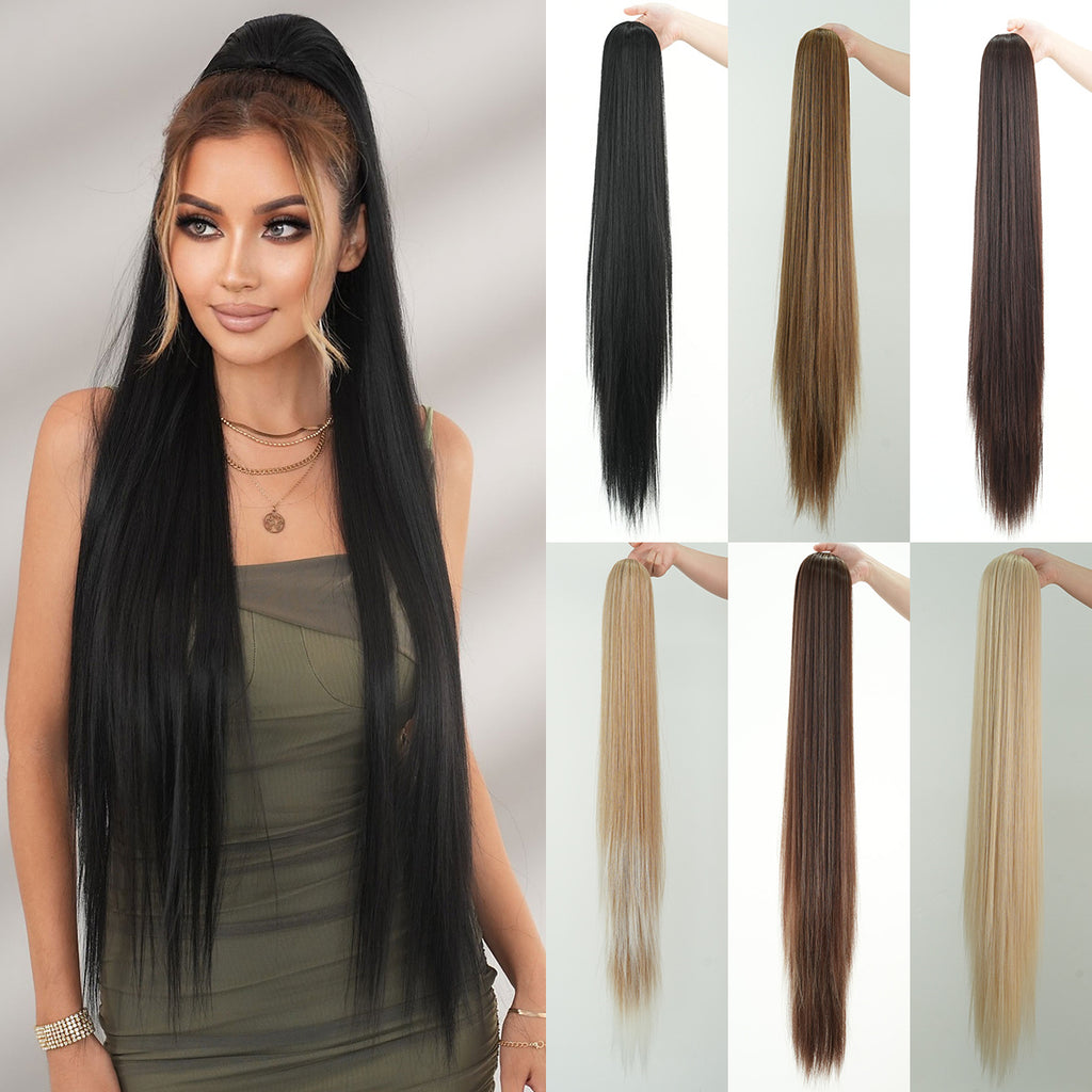White Smoke 40-Inch Drawstring Ponytail - Accessory Collection (Ultra Long Straight Extension) (FEVERCOS)