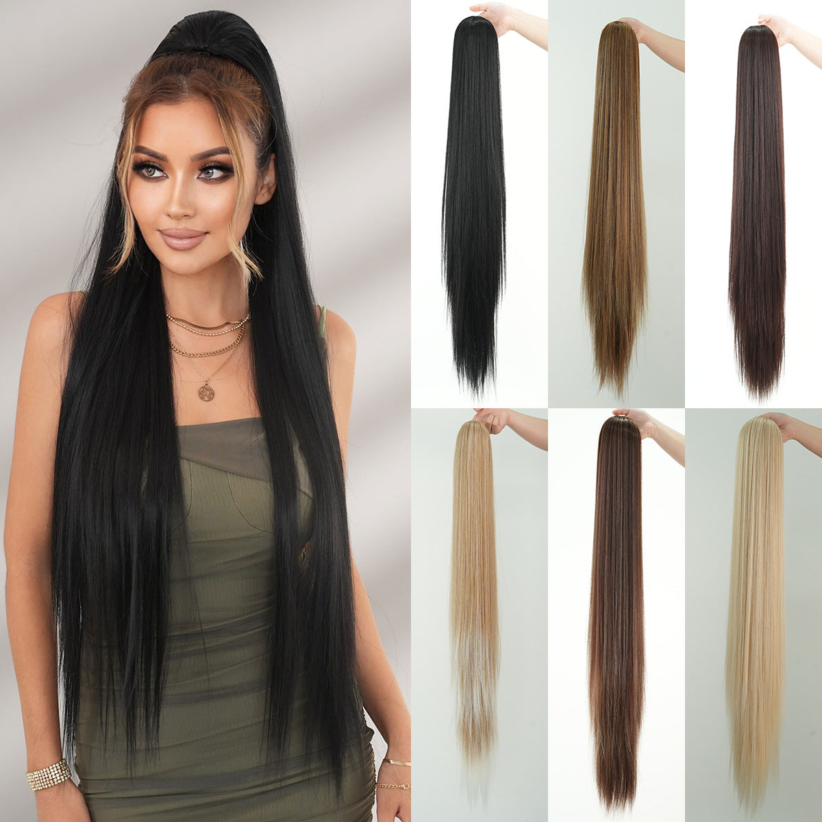 White Smoke 40-Inch Drawstring Ponytail - Accessory Collection (Ultra Long Straight Extension) (FEVERCOS)