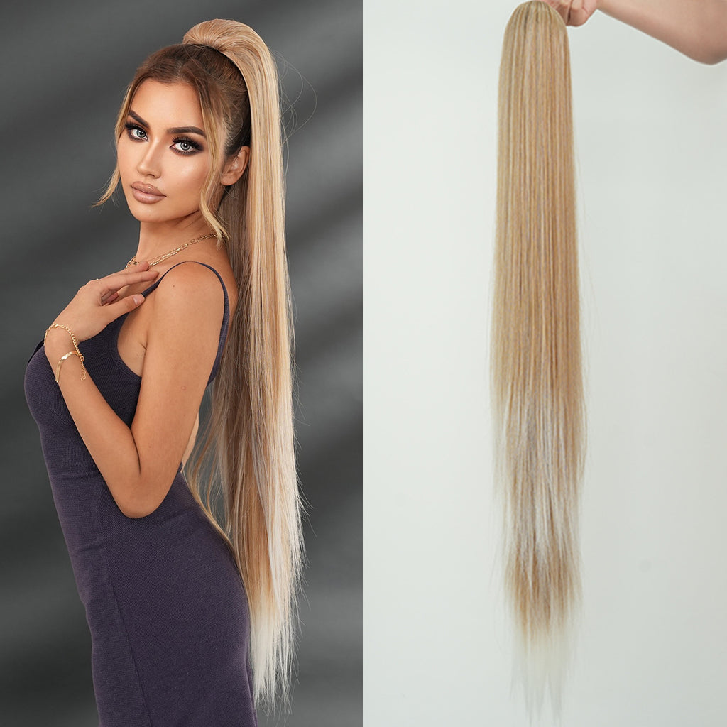 Light Gray 40-Inch Drawstring Ponytail - Accessory Collection (Ultra Long Straight Extension) (FEVERCOS)