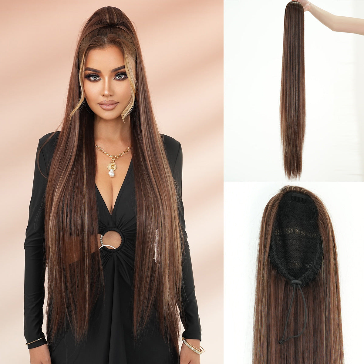 White Smoke 40-Inch Drawstring Ponytail - Accessory Collection (Ultra Long Straight Extension) (FEVERCOS)